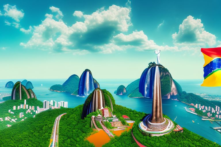 A vibrant brazilian landscape with iconic landmarks like the christ the redeemer statue and sugarloaf mountain