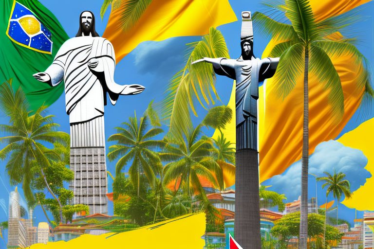 A brazilian street scene with prominent cultural symbols like the christ the redeemer statue