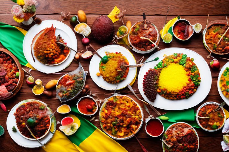 A vibrant and colorful spread of traditional brazilian portuguese dishes