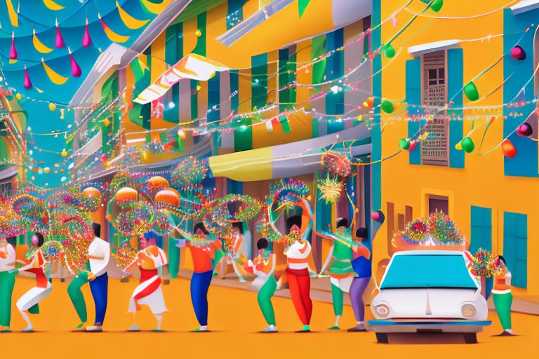 A festive brazilian street scene on a friday