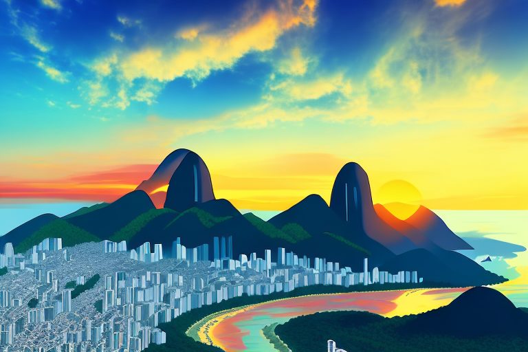 A sunset over the iconic sugarloaf mountain in rio de janeiro