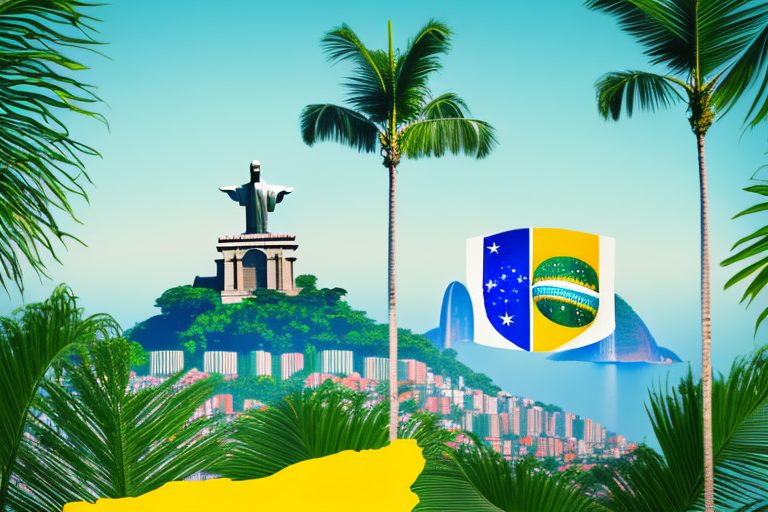 A pair of sunglasses resting on a brazilian flag