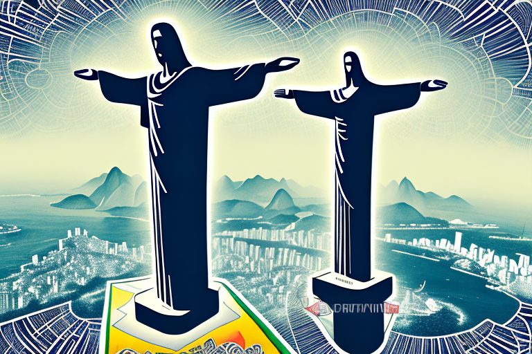 The iconic christ the redeemer statue with speech bubbles containing colorful abstract symbols