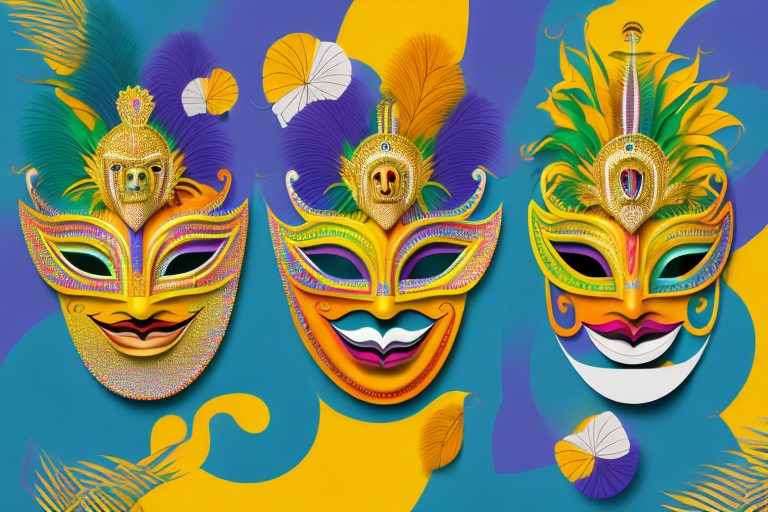 A pair of traditional brazilian carnival masks close together