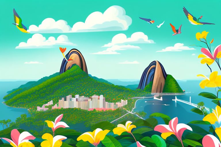 A heart-shaped landscape featuring iconic brazilian landmarks