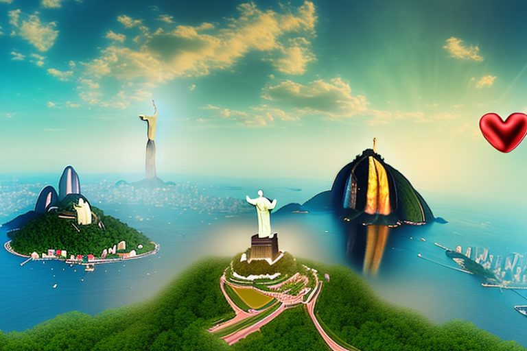 A scenic view of iconic brazilian landmarks like sugarloaf mountain and christ the redeemer