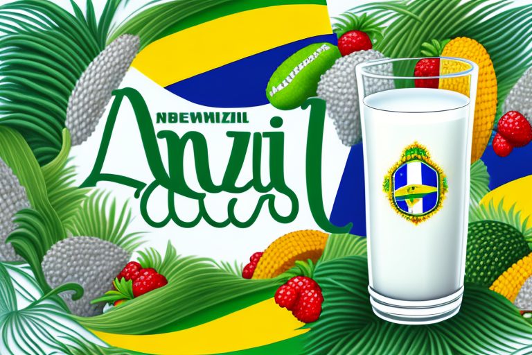 A glass of milk with a brazilian flag design on it