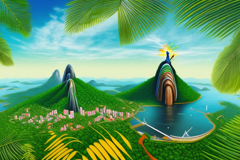 A vibrant brazilian landscape with iconic elements like the christ the redeemer statue