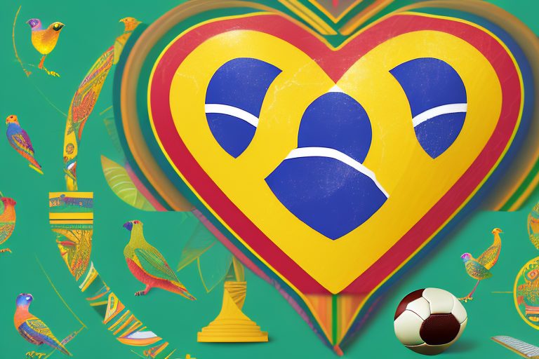 A heart-shaped symbol filled with various iconic brazilian elements like the christ the redeemer statue