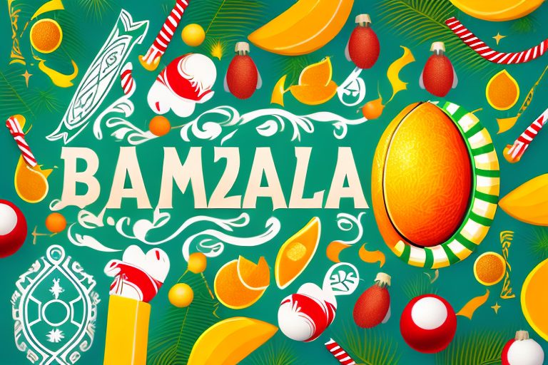 A festive brazilian setting with traditional cultural elements like samba instruments