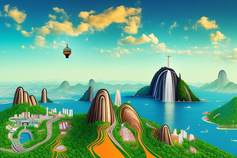 A vibrant brazilian landscape with iconic landmarks such as the christ the redeemer statue and sugarloaf mountain