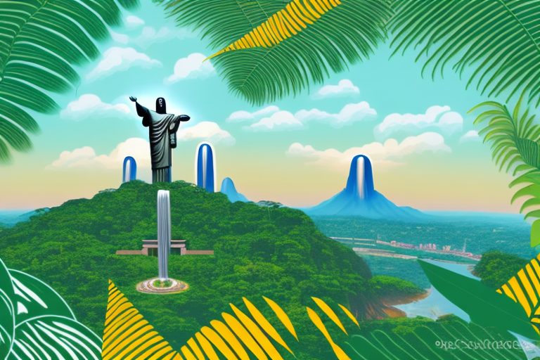 A vibrant brazilian landscape with iconic landmarks such as the christ the redeemer statue and the amazon rainforest