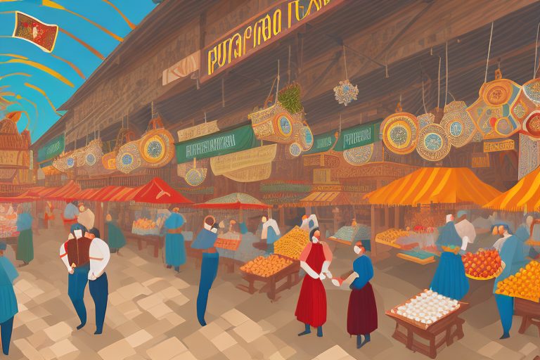 A bustling portuguese marketplace with various stalls