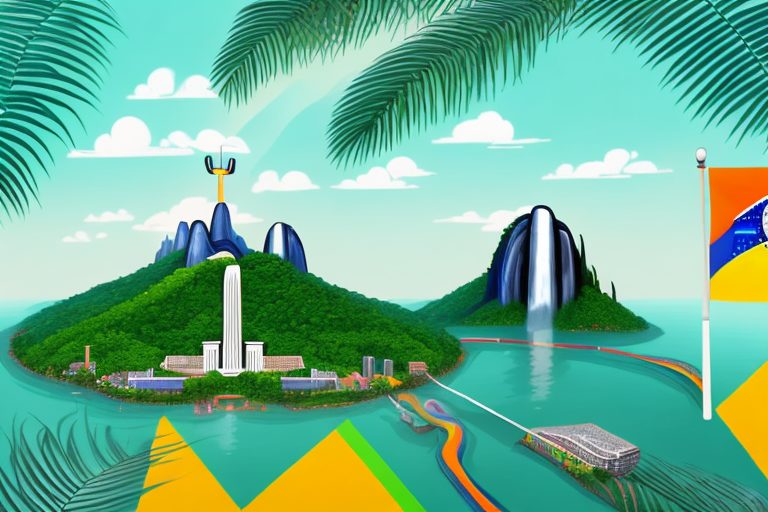 A vibrant landscape featuring iconic brazilian landmarks such as the christ the redeemer statue