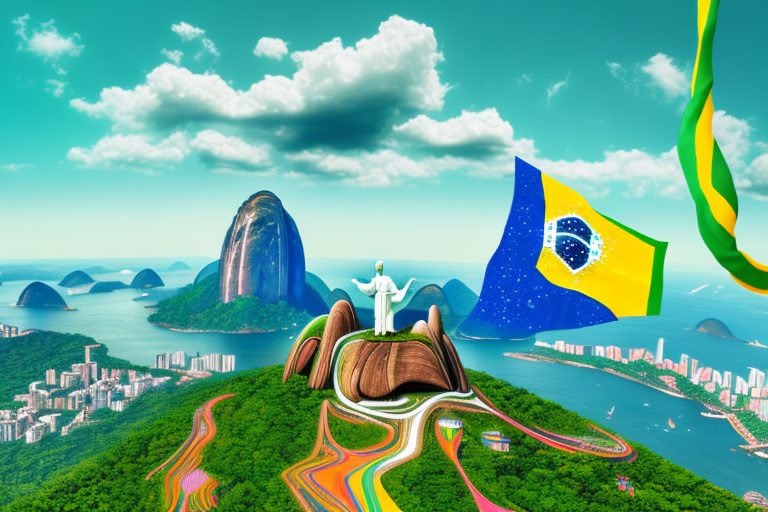 A vibrant brazilian landscape with iconic landmarks like the christ the redeemer statue and sugarloaf mountain