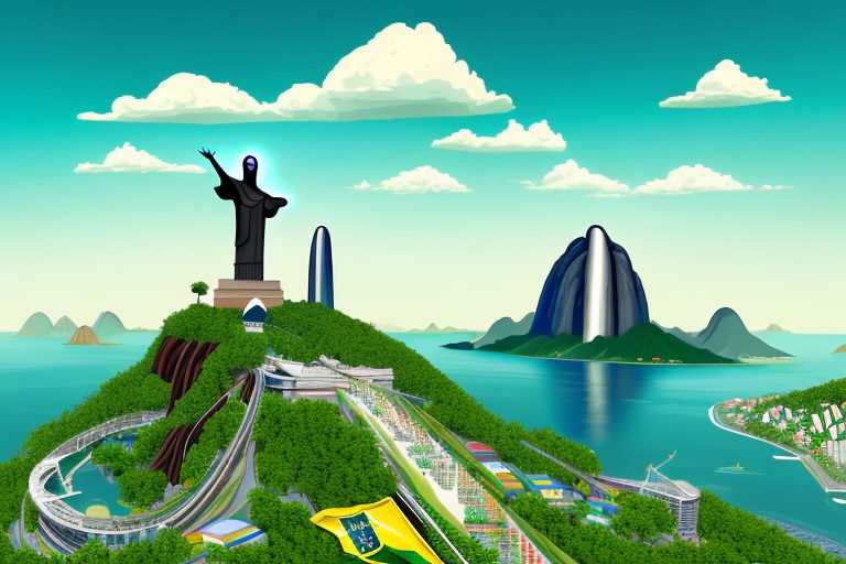 A television set with iconic brazilian landmarks such as the christ the redeemer statue and the sugarloaf mountain reflected on the screen