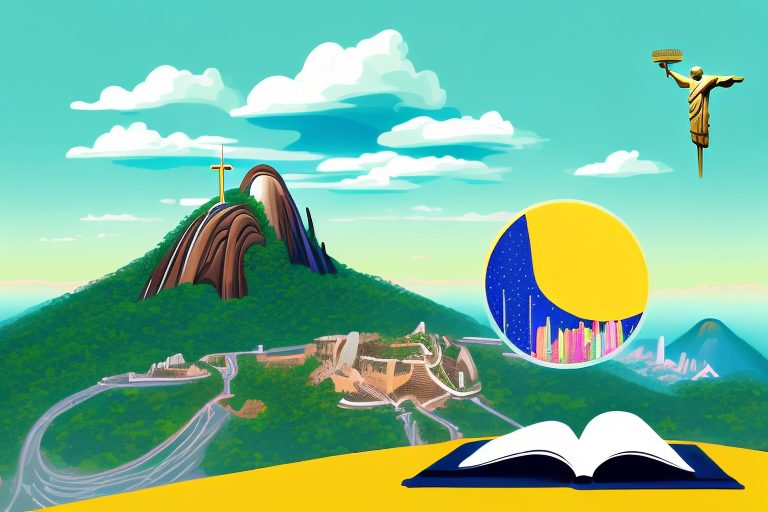 A vibrant brazilian landscape with iconic landmarks like the christ the redeemer statue and sugarloaf mountain