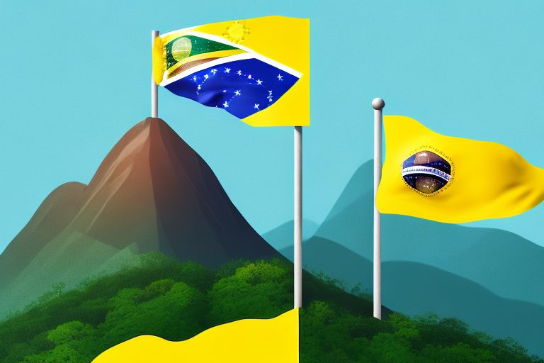 A steep mountain with the brazilian flag at the peak