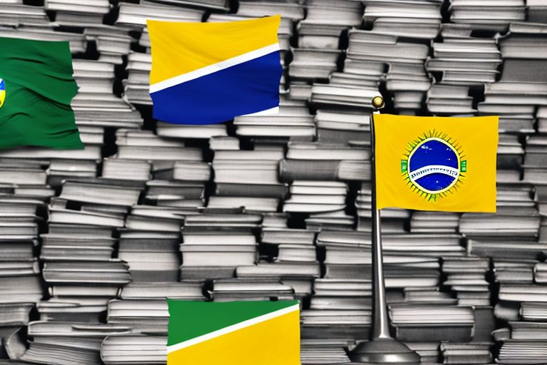 A stack of books with the brazilian flag design on the cover