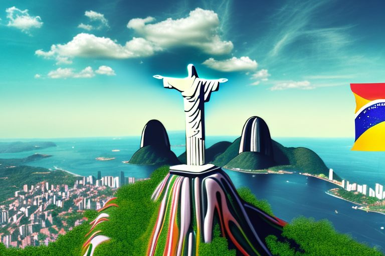 A vibrant scene featuring iconic brazilian landmarks like christ the redeemer and sugarloaf mountain