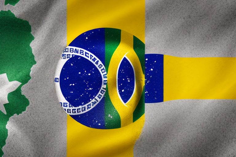 The brazilian and portuguese flags merging in the middle