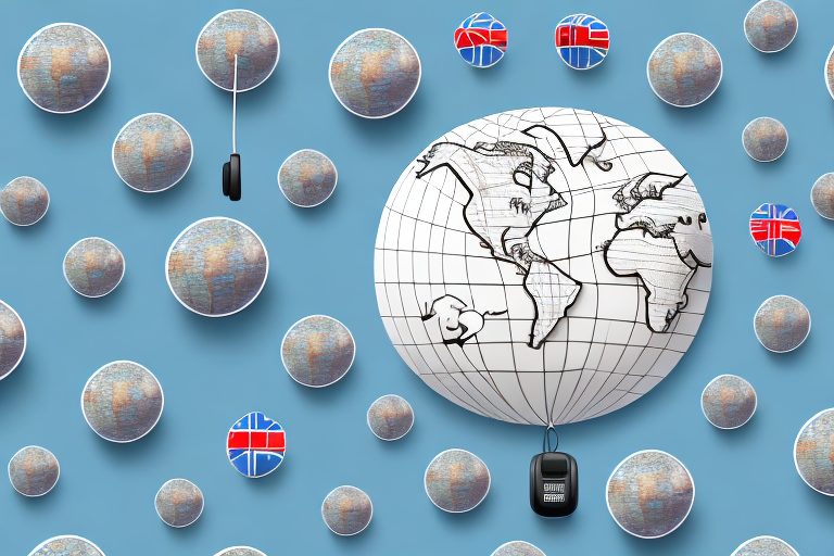 A globe with various iconic landmarks from around the world