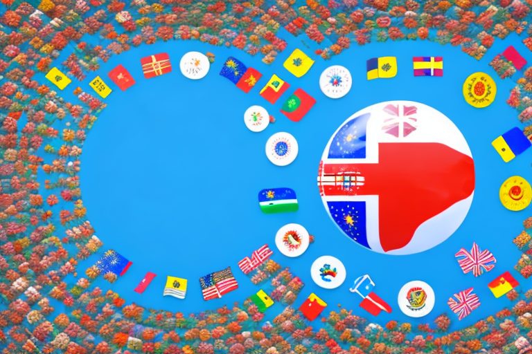 A globe with various national flags sprouting like flowers from different countries