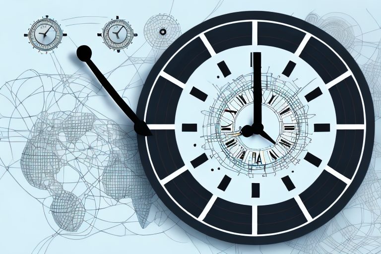 A clock intertwined with various international landmarks