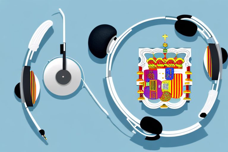 A pair of headphones next to a globe focused on spain