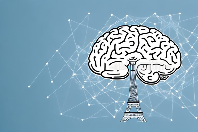 A brain with various international landmarks like the eiffel tower