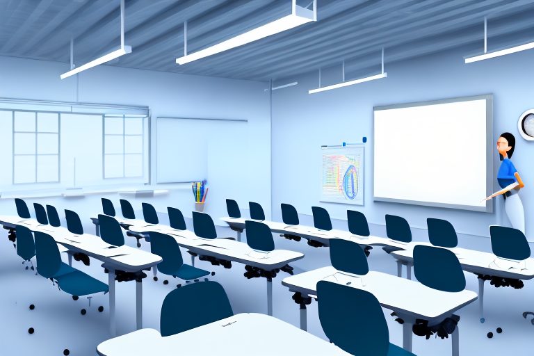 A classroom with desks