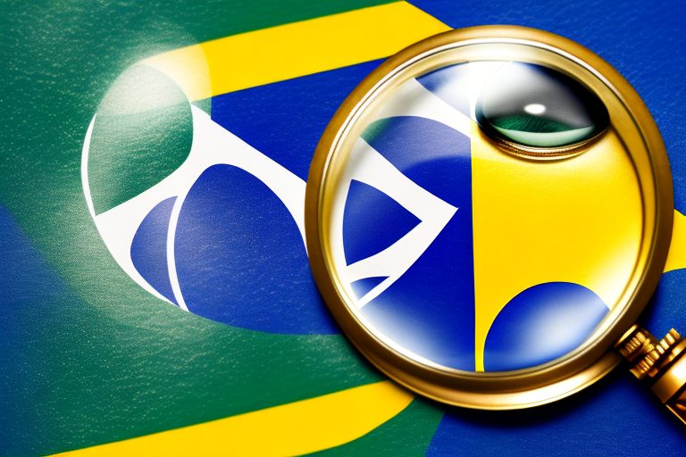 The brazilian flag with a magnifying glass hovering over it