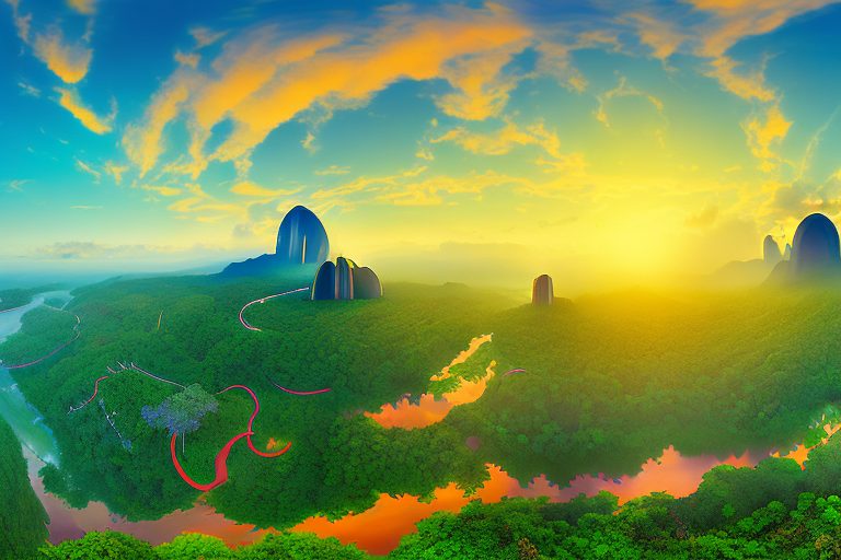 A vibrant sunrise over the iconic brazilian landscape