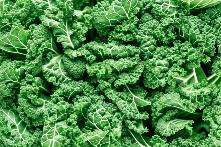 A bunch of fresh kale with the colors of the portuguese flag incorporated into the leaves