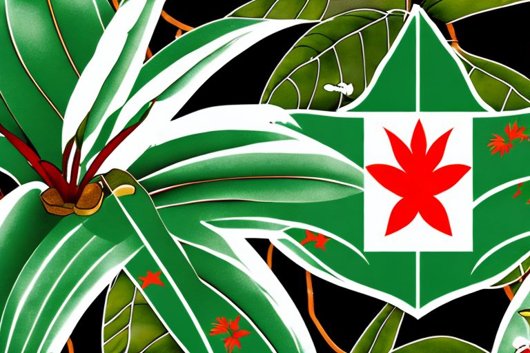 A hawaiian kona coffee plant juxtaposed with a portuguese flag