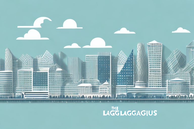 The lagos city skyline with notable landmarks subtly morphing into symbols or items associated with traditional portuguese culture