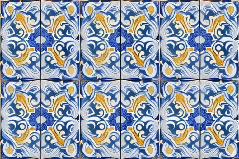 A traditional portuguese tile (azulejo) with an abstract design that subtly suggests the word 'opa'