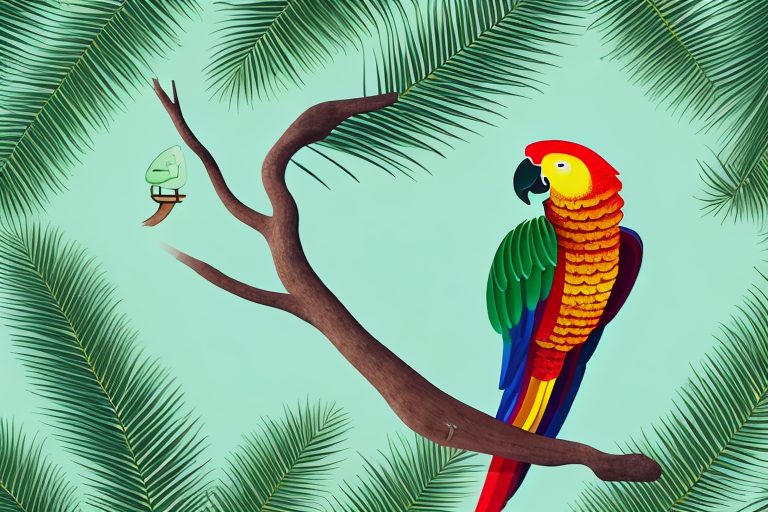 A tree branch with a parrot sitting on it