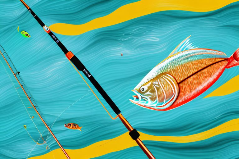 A fishing rod capturing a fish in the vibrant and colorful waters of brazil