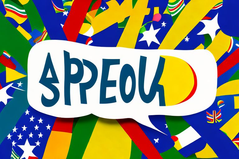 A speech bubble emerging from a colorful brazilian flag