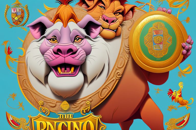 The character pumba from the lion king surrounded by traditional portuguese symbols