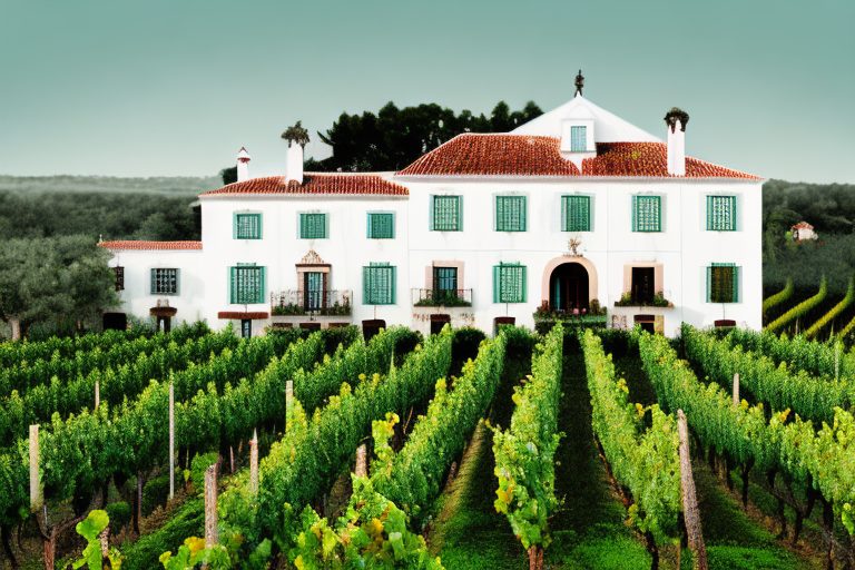 A traditional portuguese quinta (farmhouse) surrounded by vineyards