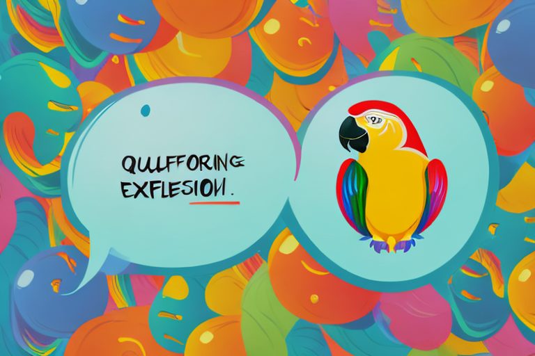 A speech bubble emerging from a colorful parrot