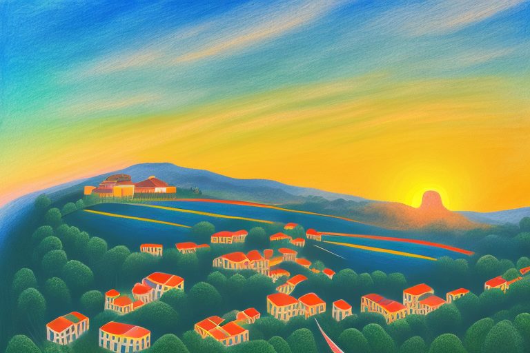 A vibrant sunrise over a traditional portuguese landscape