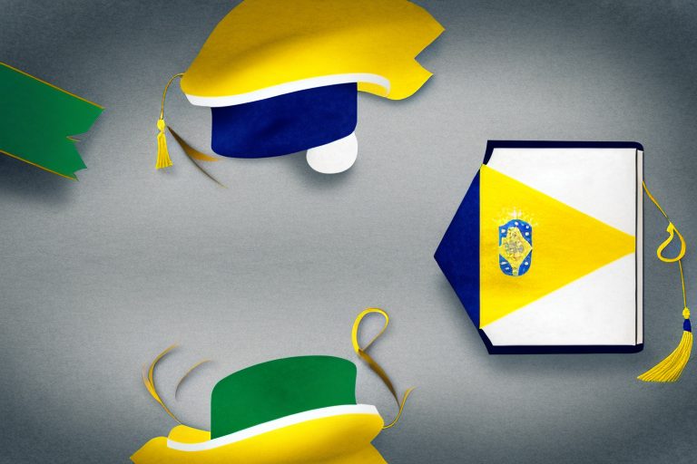 A book opened to a page showing the brazilian flag and a graduation cap