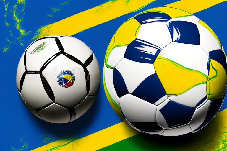 A soccer ball on a vibrant brazilian flag background