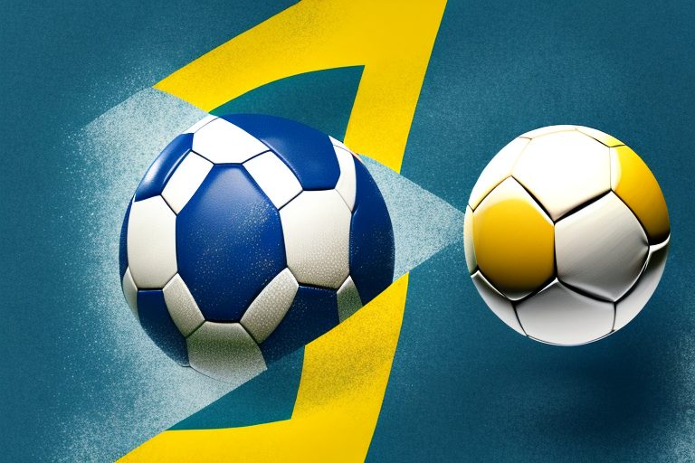 A soccer ball and a brazilian flag