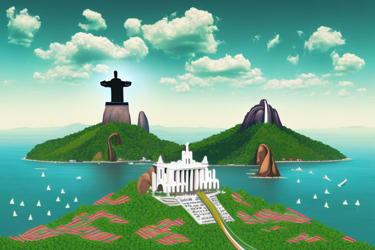 A brazilian landscape with iconic landmarks like the christ the redeemer statue and the sugarloaf mountain