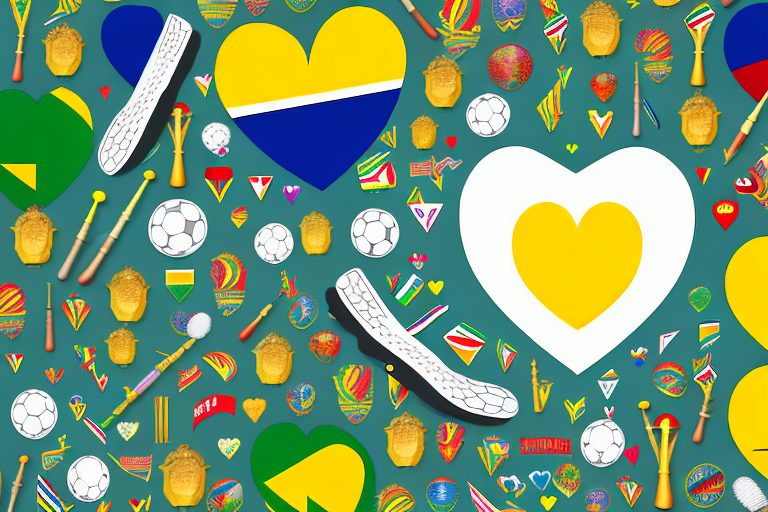 A heart-shaped speech bubble with the brazilian flag colors