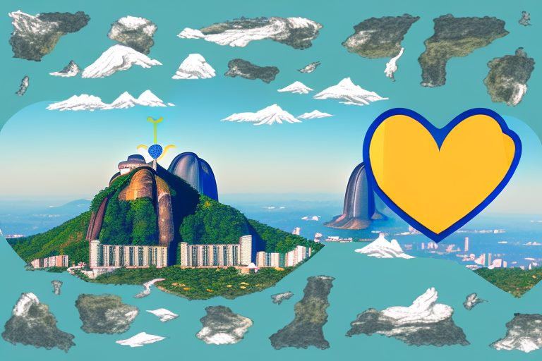 A pair of heart-shaped sunglasses with the reflection of iconic brazilian landmarks